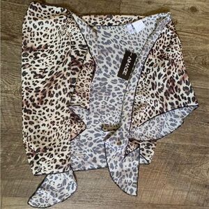Cream and Brown Leopard Print Swim Coverup
